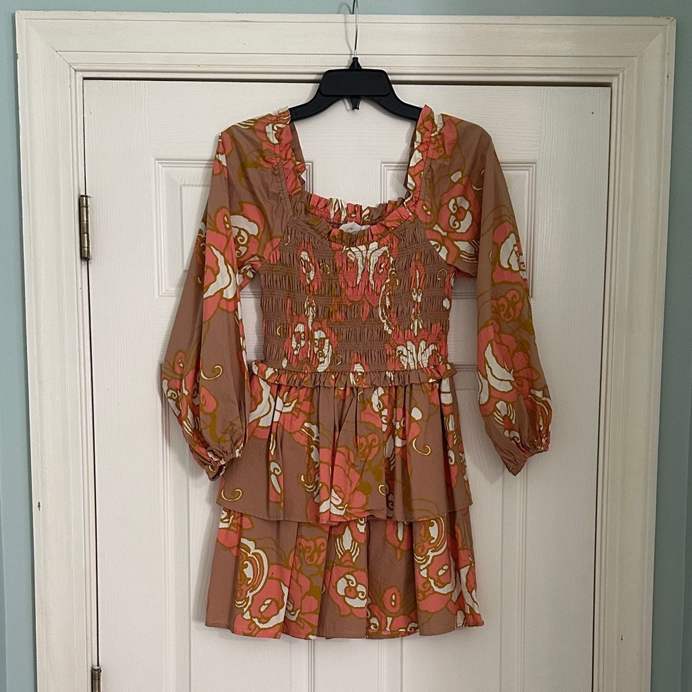 Cleobella Floral Smocked Dress - Brown and Orange